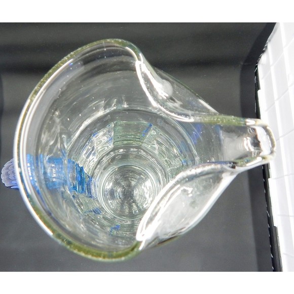 Bamboo Optic Paneled Clear Glass Cocktail Pitcher Blue Ribbed Handle - Picture 10 of 11